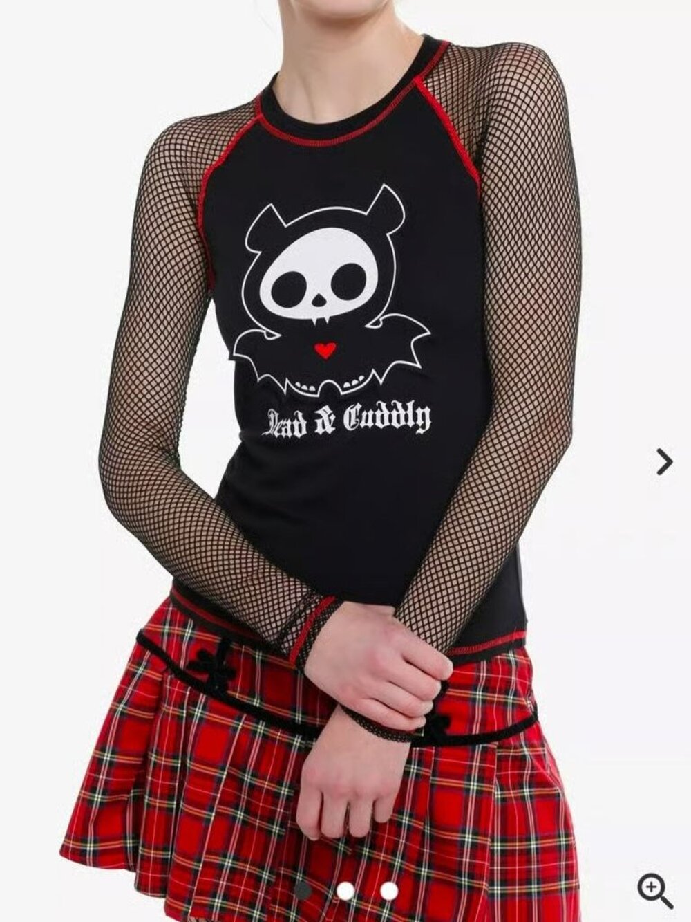 Hot Topic Skelanimals Diego Bat Fishnet Raglan Long Sleeve Top Junior's 2X Goth